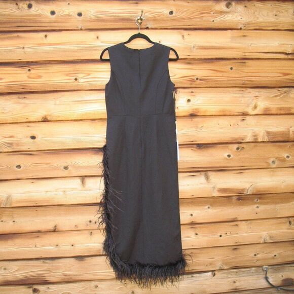 MAC DUGGAL 11626 Black Sleeveless Faux Wrap Dress with Feather Detail - Picture 9 of 12